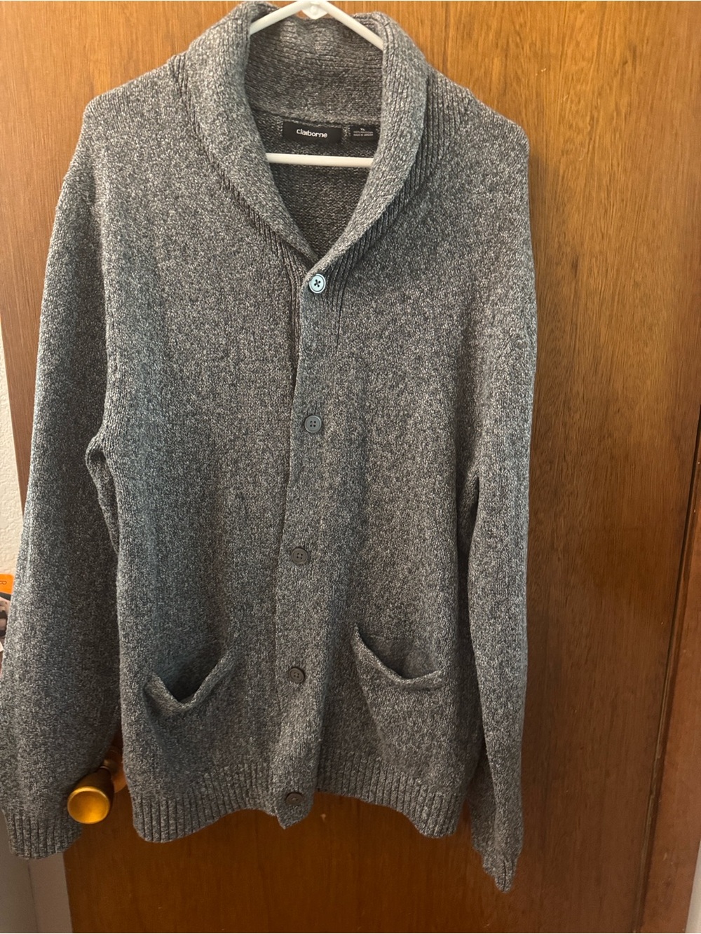 Claiborne Men’s Gray Shawl Collar Button-Up Cardigan